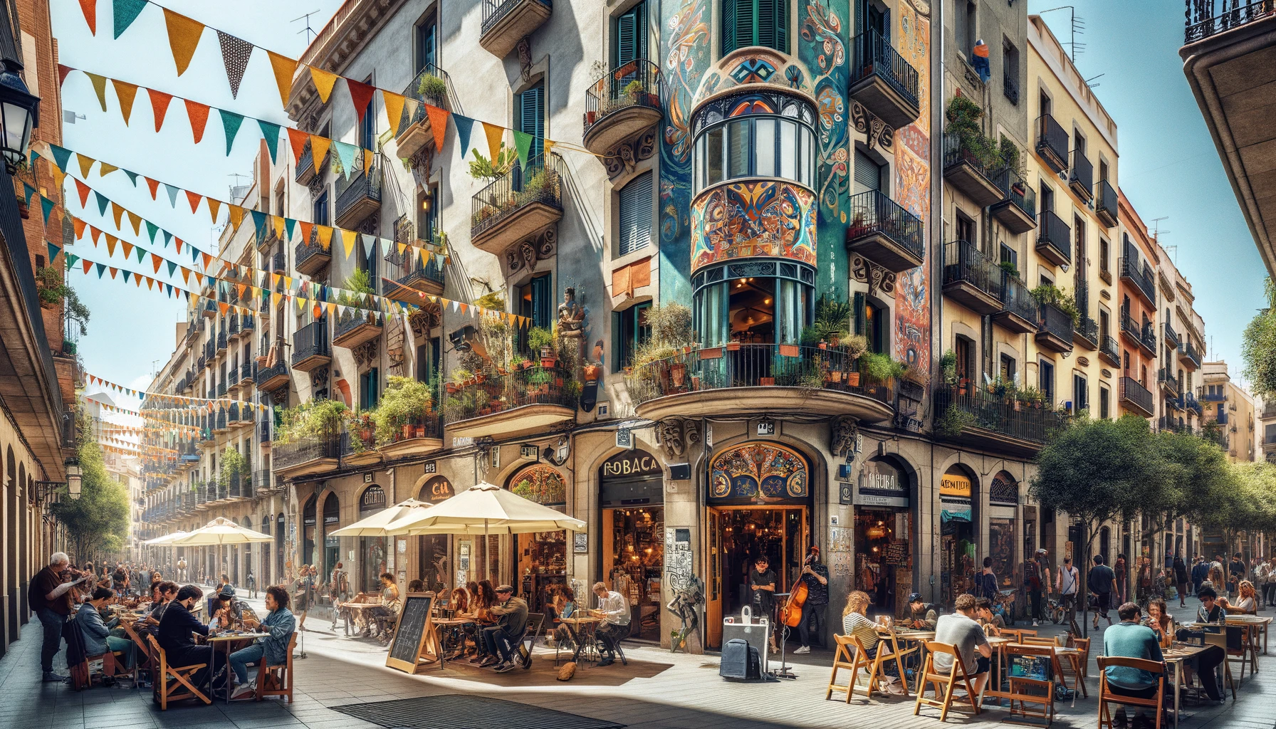 Vibrant street scene in Gràcia