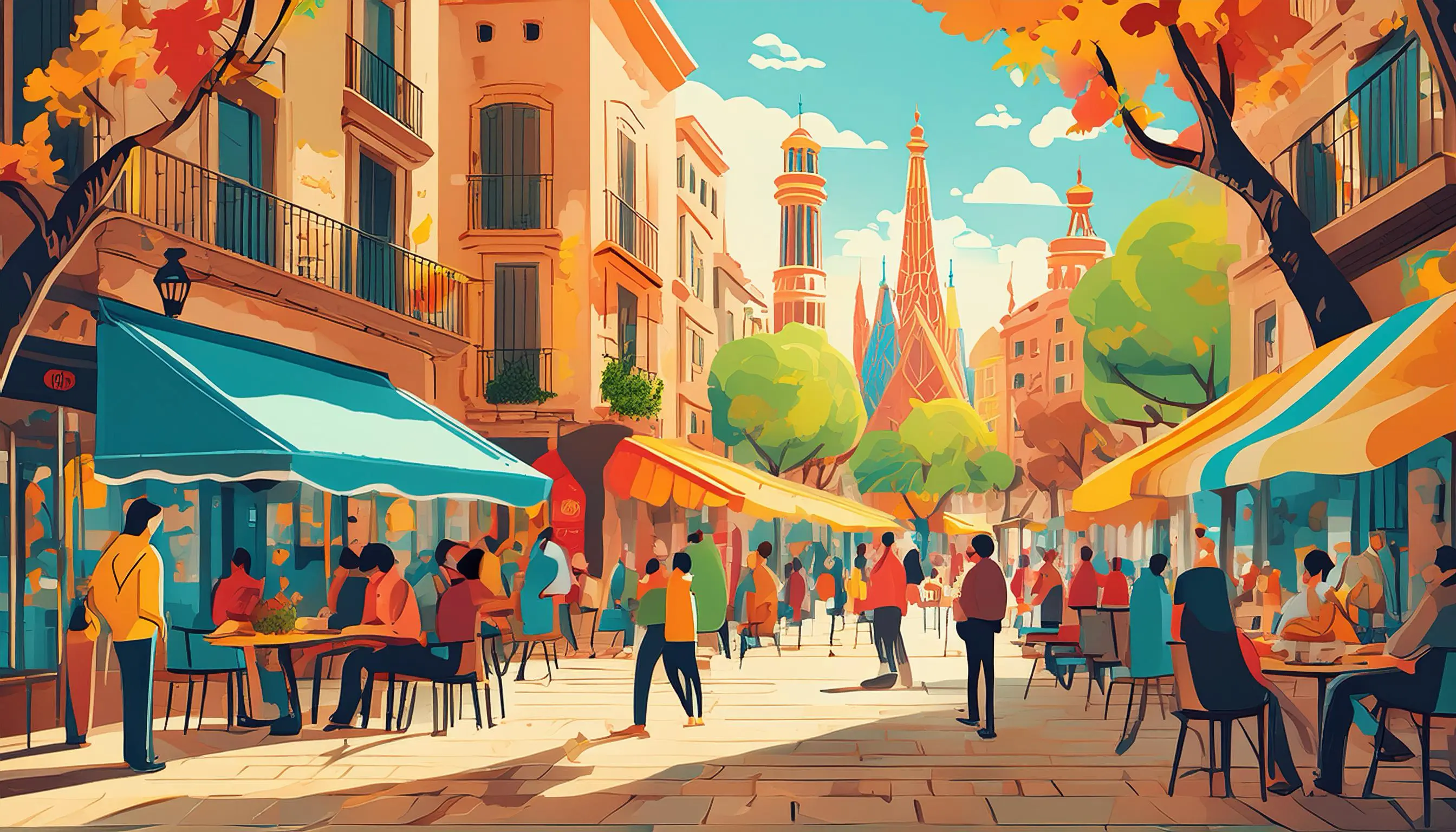 Lively street scene in Gràcia