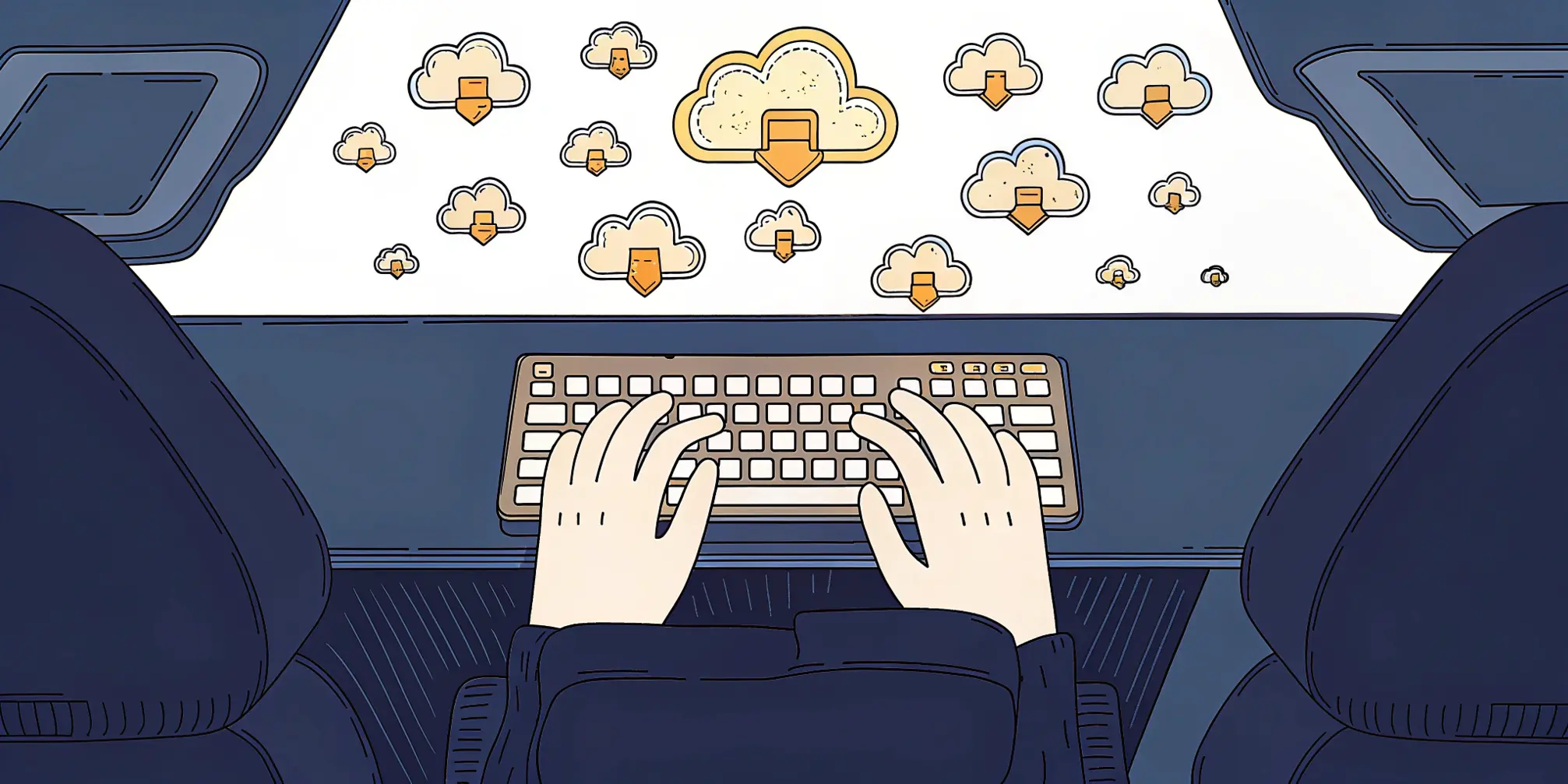 Data Entry Specialist: Managing documents and correspondence Illustration of a worker organizing digital documents and emails on a desktop computer